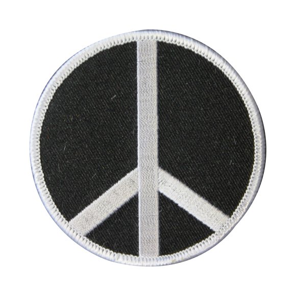 2 Inch Peace Sign White on Black Iron-On Patch Hippie Apparel Accessory Applique