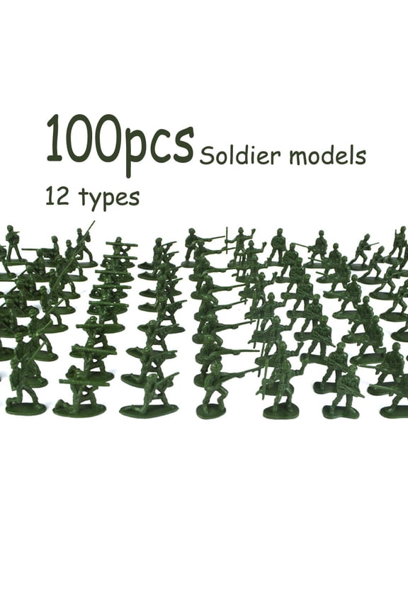 2-Inch Plastic Army Men Action Figures, 10 Unique Sculpts, Pack of 100 (Green)
