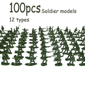 2-Inch Plastic Army Men Action Figures, 10 Unique Sculpts, Pack of 100 (Green)