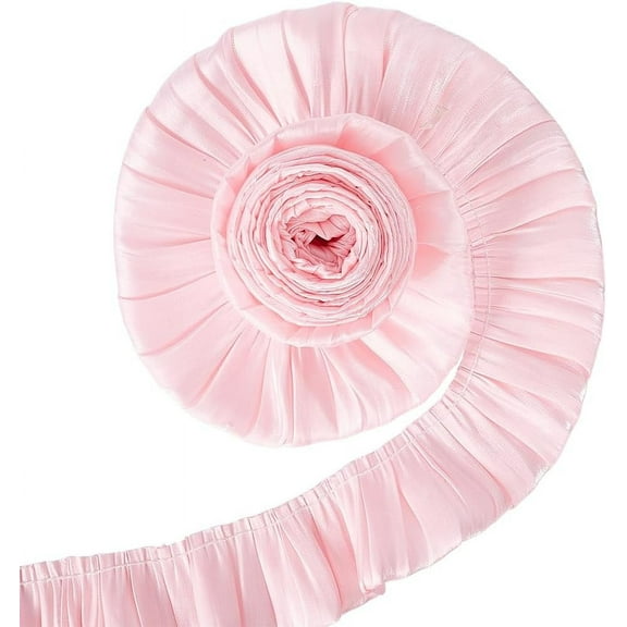 2 Inch Pleated Ribbon Trim Pink Vintage Satin Gathered Ruffle Edge Trimming Polyester Double Layer Ruffled Fabric Applique Ribbons