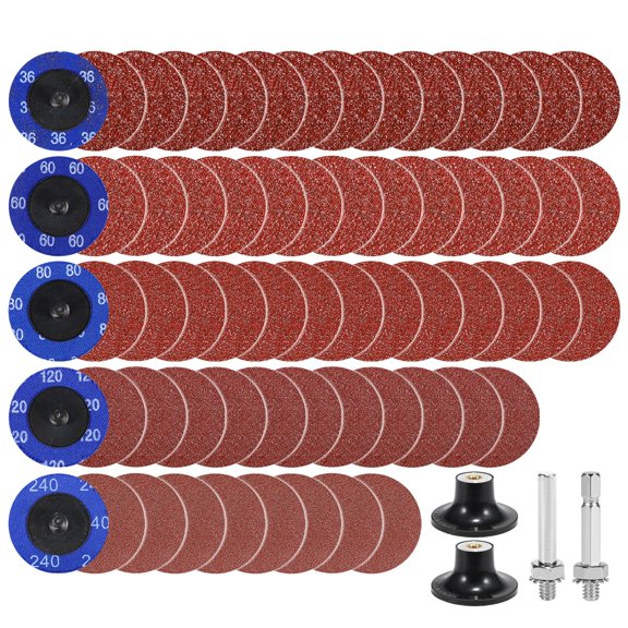 2-Inch Roll-Lock Abrasive Sanding Discs, 100-Piece Set with Multiple Grits