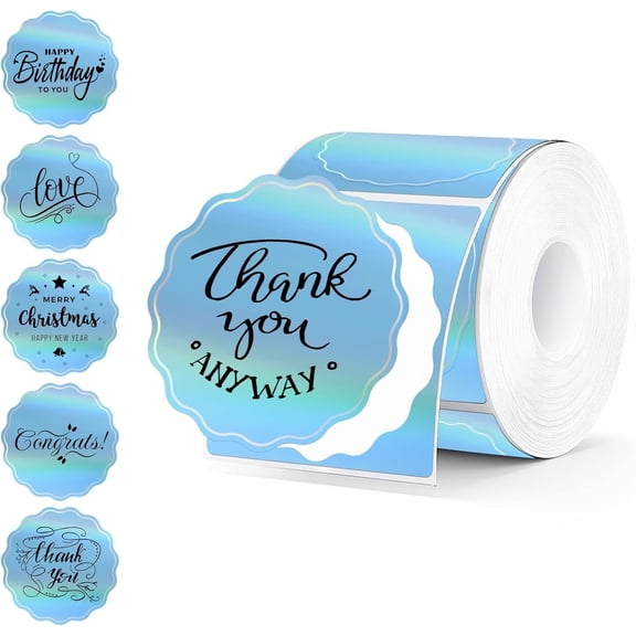 2 Inch Round Holographic Thermal Labels, Color Flower Thermal Sticker Labels for Small Business, Logo Design, Baking,300 Sheets/1 Roll (Holographic Blue)