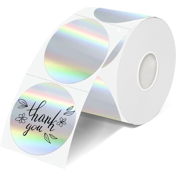 2 Inch Round Holographic Thermal Labels,  Direct Thermal Stickers, Self-Adhesive Circle Label for Small Business DIY Logo QR Code,  (200 Pcs/Roll)