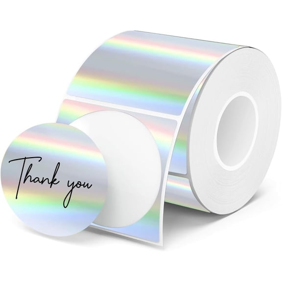 2 Inch Round Holographic Thermal Labels ,  & Self-Adhesive Stickers with  Glitter Design for Custom Logo, Name Tag, Barcode, QR Code, Address (200 Labels/Roll)