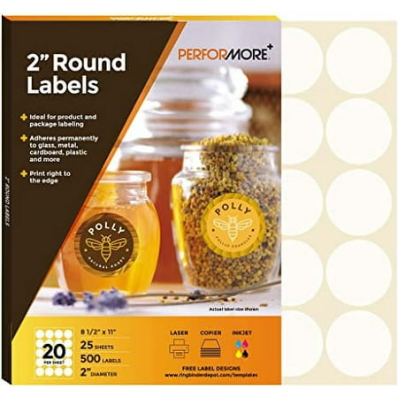 2 Inch Round Labels, Pack of 500 Circle Stickers, 25 Sheets of Blank White Printer Labels for Inkjet