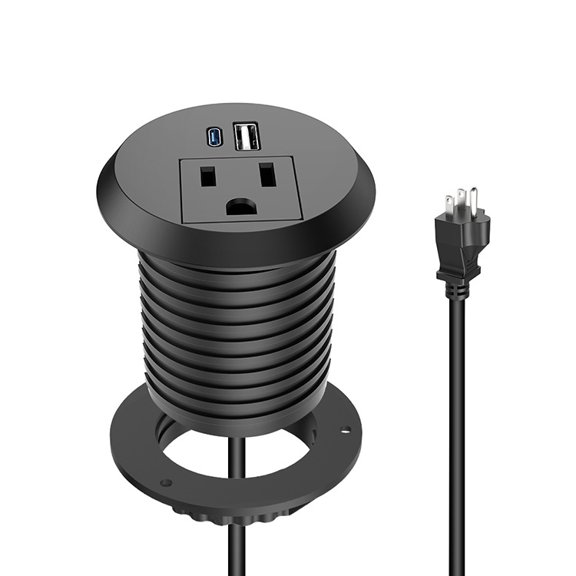 2 Inch Round Recessed Power Socket, Embedded Table Power Outlet with US AC Port, USB-A & USB-C Charging Ports, Furniture Grommet Power Socket for Desk, Table, Workstation