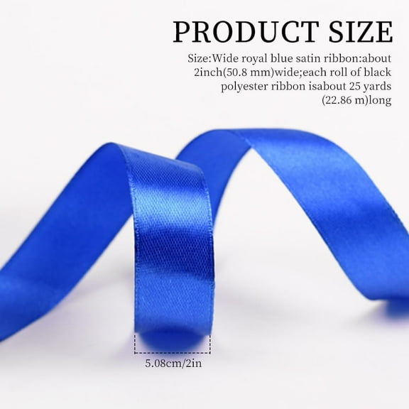 2 Inch Royal Blue Polyester Ribbon Classic Wide Smooth Ribbon Soft Silky Satin Fabric Decorative Ribbons Bulk Roll for Sewing Making Craft Gift Wrapping Wreath Wedding Invitations Diy Supply