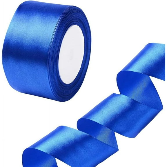 2 Inch Royal Blue Polyester Ribbon Classic Wide Smooth Ribbon Soft Silky Satin Fabric Decorative Ribbons Bulk Roll for Sewing Making Craft Gift Wrapping Wreath Wedding Invitations Diy Supply Blue