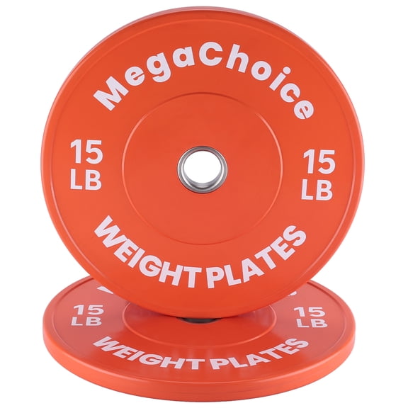 2-Inch Rubber Bumper Weight Plates Set, 1Pair 15LB Color-Coded Barbell Plates, Shock Absorbing Strength Training Fitness Equipment for Home Gym, Orange