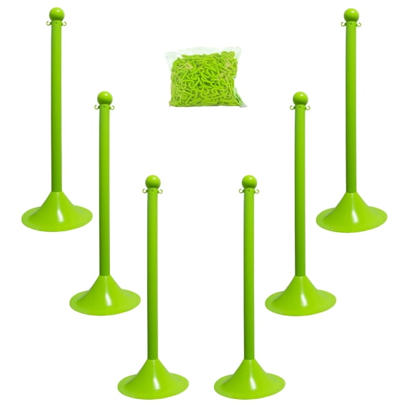 2 Inch Safety Green Light Duty Stanchion & Chain Kit (6 Pk)