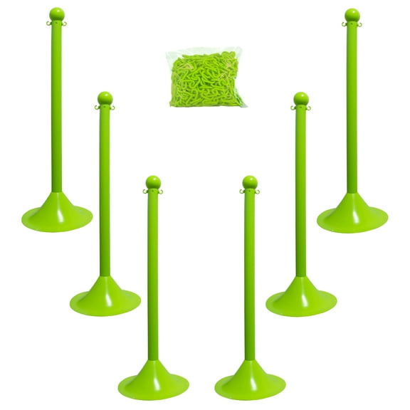 2 Inch Safety Green Light Duty Stanchion & Chain Kit (6 Pk)