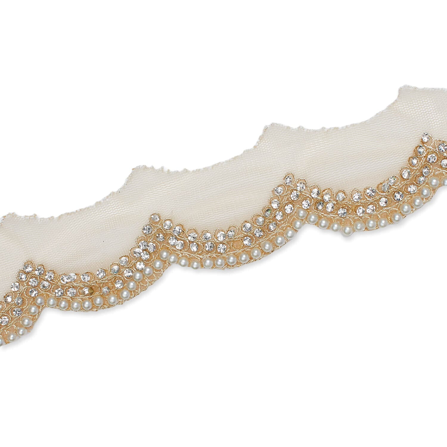 2 Inch Scalloped Regal Rhinestones Beads & Metallic Cording On Polyester Mesh Trim For Sewing, Crafts, Decor, Or Upholstery - Beige 10 Packs (9.8 Yards / 9 Meters, Each)