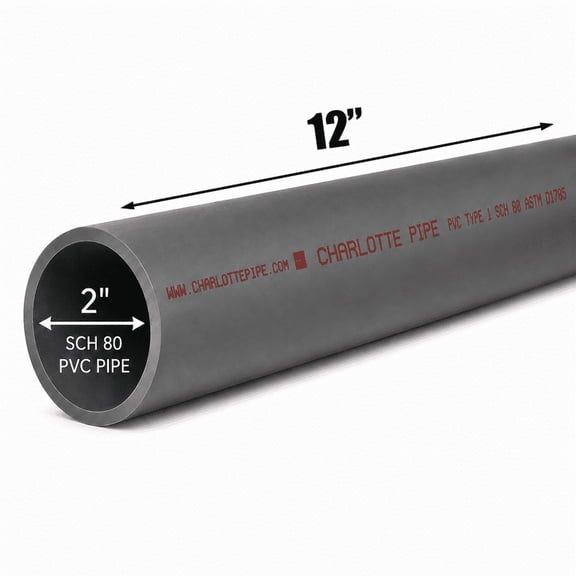 2" Diameter Schedule 80 PVC Pipe, 12" Length