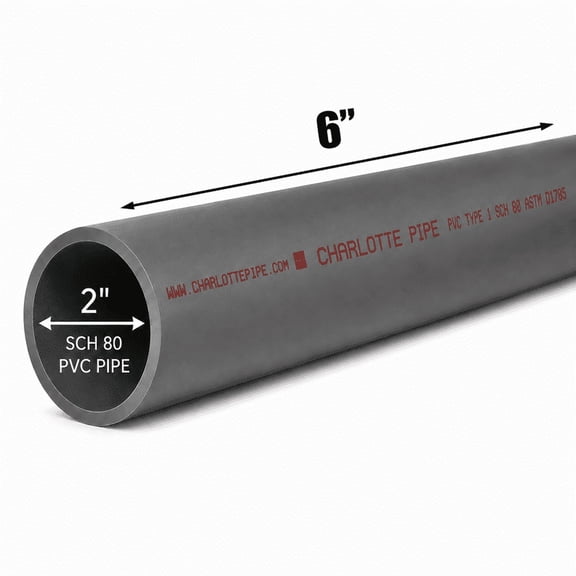 2" Diameter Schedule 80 PVC Pipe, 6" Length