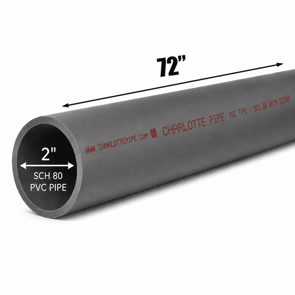 2 Inch Schedule 80 PVC Pipe - Cut to Custom Length (72")