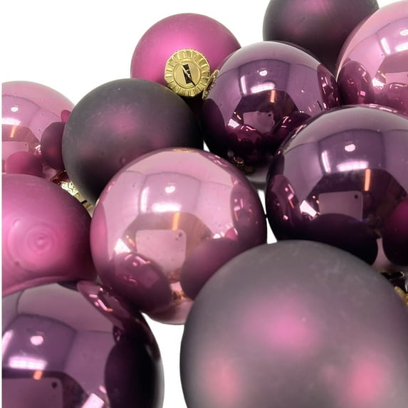 2 Inch Shiny and Matte Purple Glass Ball Christmas Ornament 12 Piece Set