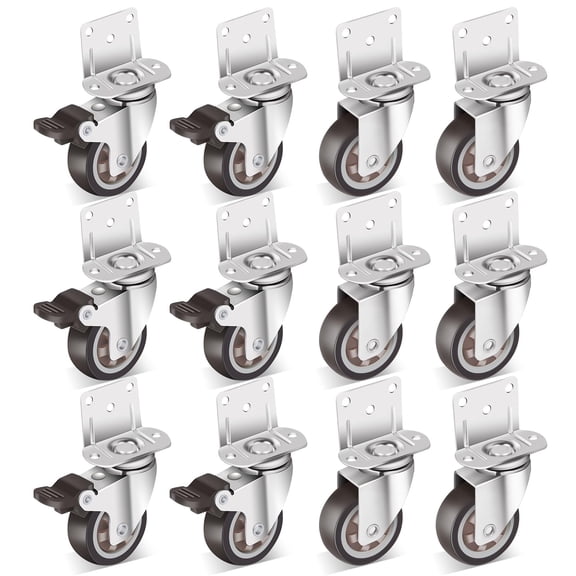 2 Inch Side Mount Casters Wheels 2 IN L-Shape (12 Pack) For Cabinets Boxes DIY Desk Tables