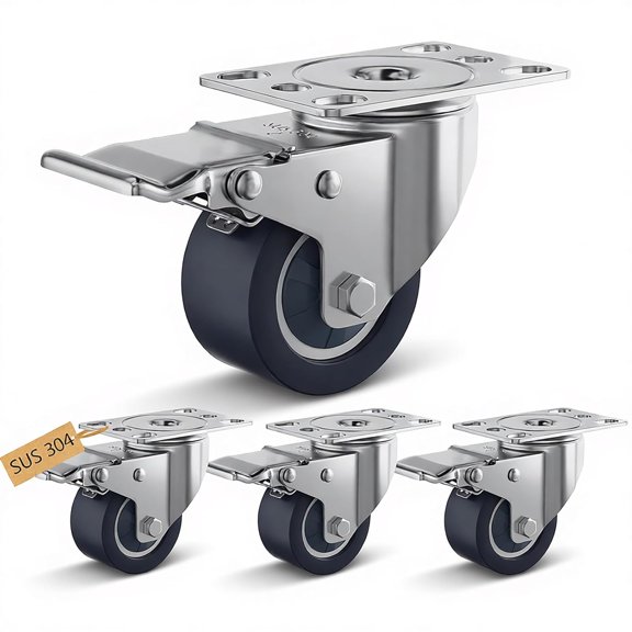 2" Inch Stainless Steel Caster Wheels Maintenance-Free SUS 304 Heavy Duty Casters Set of 4 Total Lock Brake Anti-Corrosion Waterproof Caster Wheels for Restaurants, Hospitals-4 Packs