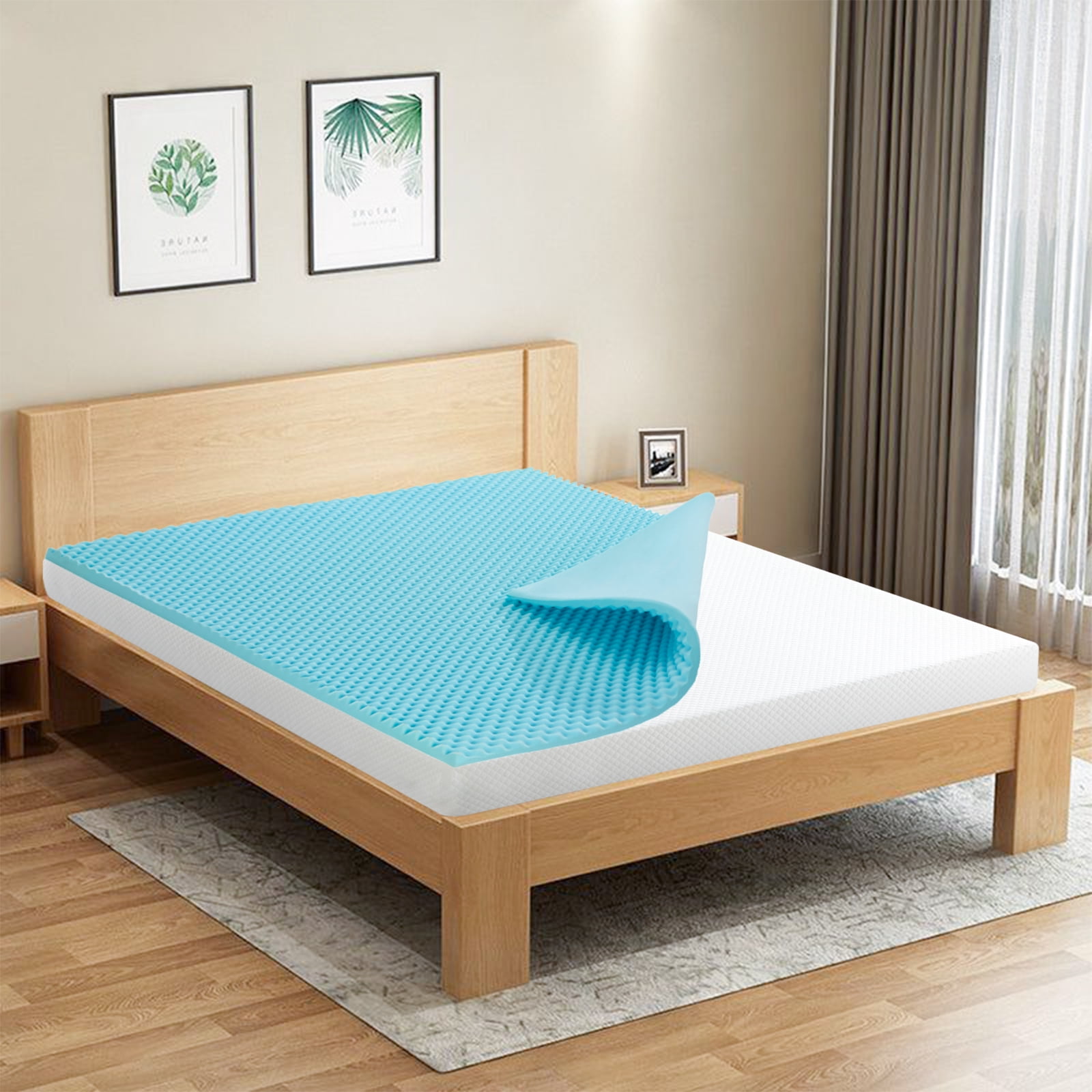 2 Inch Swirl Gel Cooling Memory Foam Mattress Topper, Cooling Airflow Design, CertiPUR-US Certified, Queen Blue