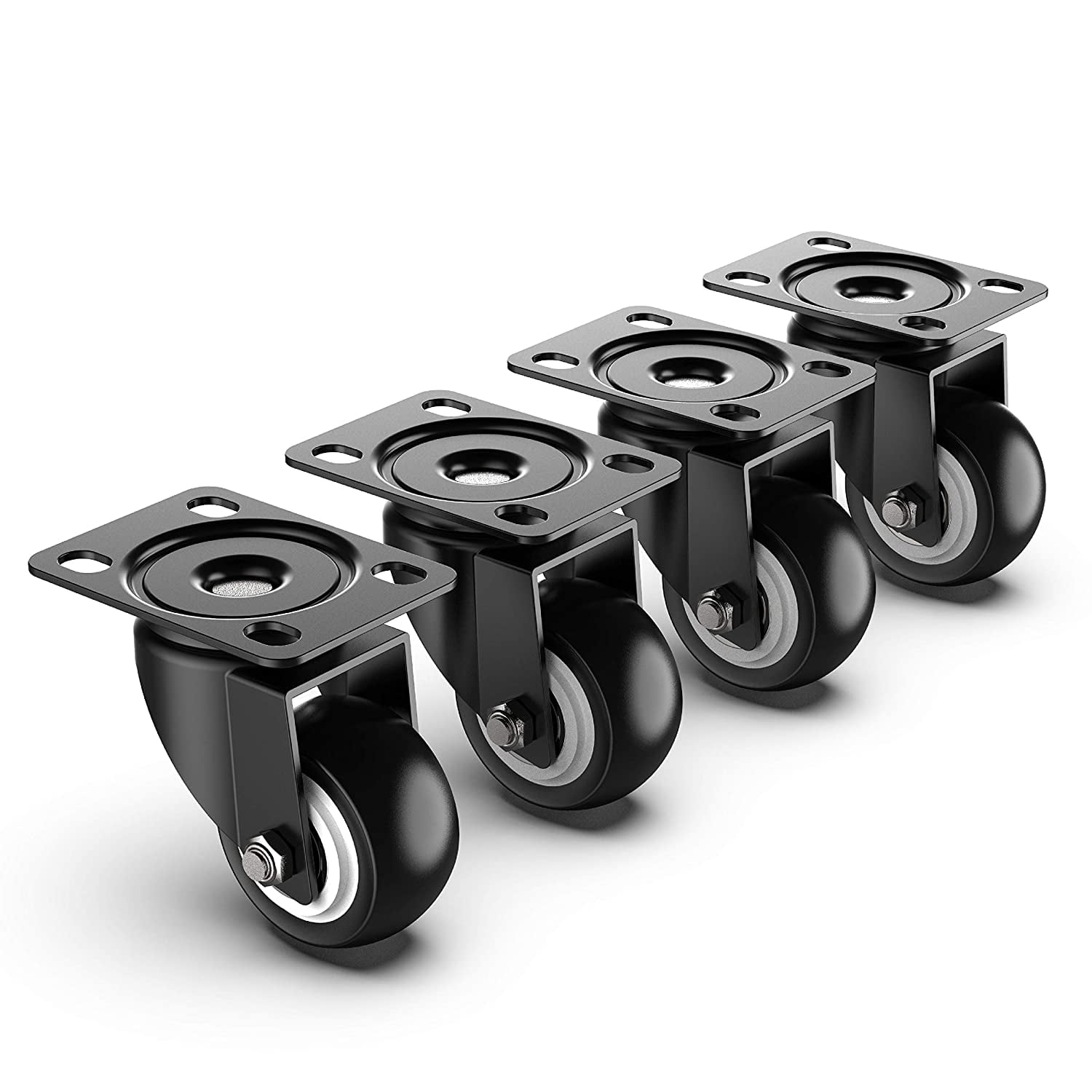 2 Inch Swivel Caster Wheels - Heavy Duty 600 Lbs Capacity (Pack of 4) Silent Polyurethane Casters No Brake Non-Marking Rubber Replacement for Furniture, Cart, Workbench & Dolly