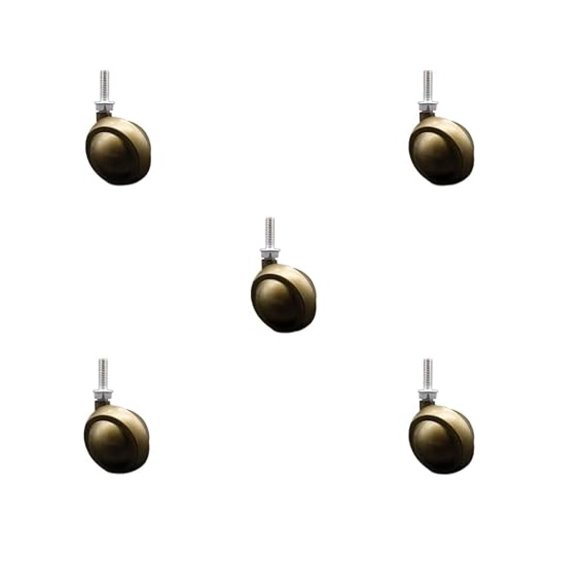2 Inch Swivel Metal Ball Caster Wheels for Furniture - Antique Brass Finish Stem Casters with 5/16 Inch - 18 TPI x 1 Inch Threaded Stem-375lbs. Total Capacity - Set of 5 - Brand