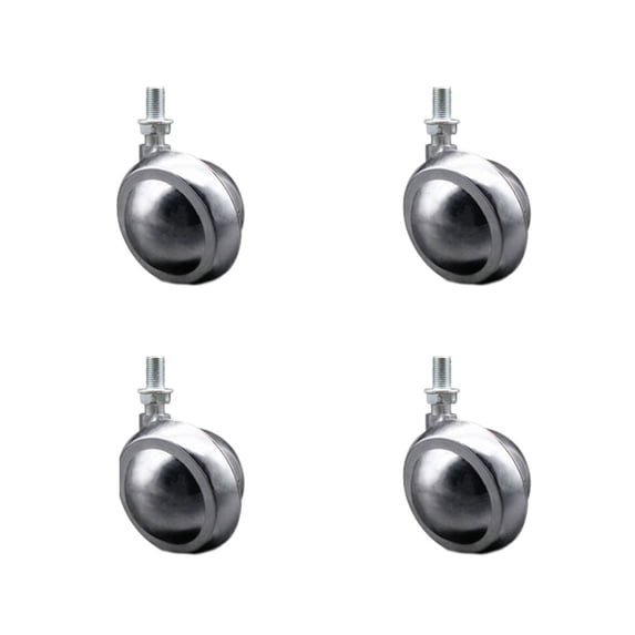 2 Inch Swivel Metal Ball Caster Wheels for Furniture - Bright Chrome Finish Stem Casters with 3/8 Inch - 24 TPI x 5/8 Inch Threaded Stem - 300lbs. Total Capacity - Set of 4 - Service Caster Brand