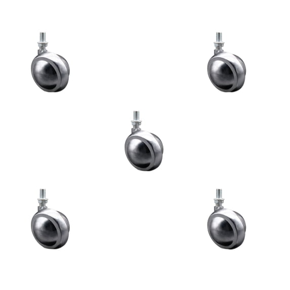 2 Inch Swivel Metal Ball Caster Wheels for Furniture - Bright Chrome Finish Stem Casters with 3/8 Inch - 24 TPI x 5/8 Inch Threaded Stem - 375lbs. Total Capacity - Set of 5 - Service Caster Brand