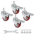 thumbnail image 1 of 2 Inch Swivel Threaded Stem Casters 3/8"-16UNC Thread PU Caster Wheel with Brake 110lbs Load, Red 4pcs, 1 of 5