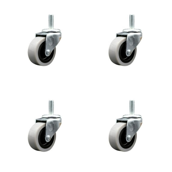 2 Inch Thermoplastic Rubber Wheel 1/2 Inch Threaded Stem Caster Set of 4 SCC