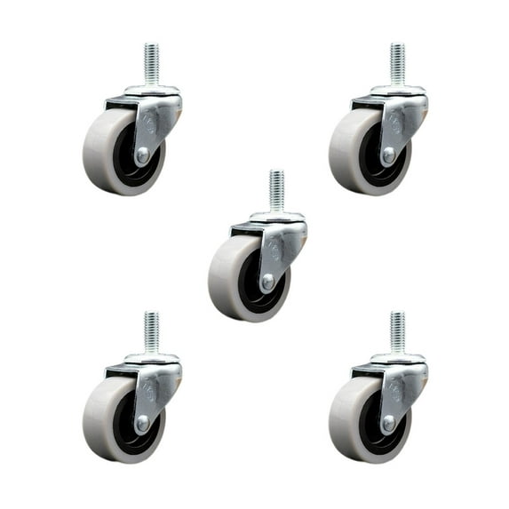2 Inch Thermoplastic Rubber Wheel 5/16 Inch Threaded Stem Caster Set of 5 SCC