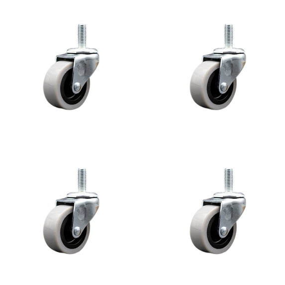 2 Inch Thermoplastic Rubber Wheel 8mm Threaded Stem Caster Set of 4 SCC