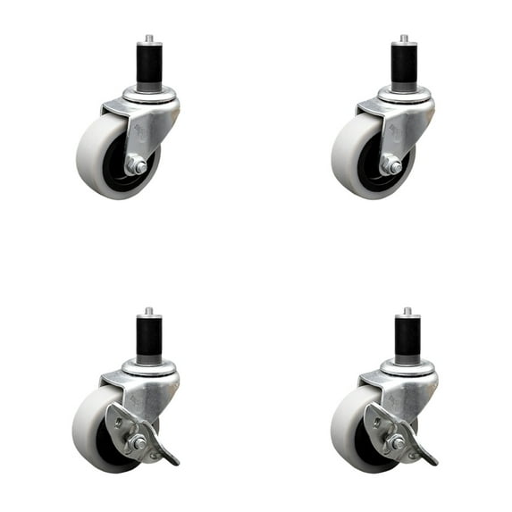 2 Inch Thermoplastic Wheel 1-1/2 Inch Expanding Stem Caster Set with 2 Brakes