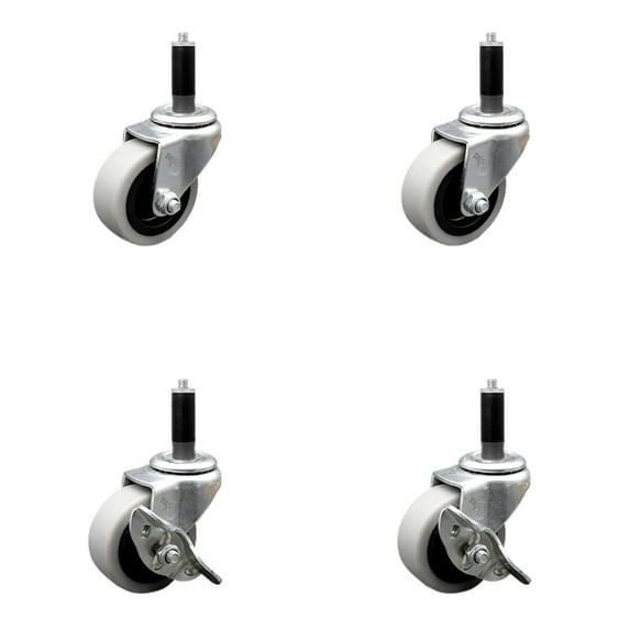 2 Inch Thermoplastic Wheel 1 Inch Expanding Stem Caster Set with 2 Brakes