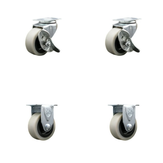 2 Inch Thermoplastic Wheel Top Plate Caster Set with 2 Brakes 2 Rigid SCC