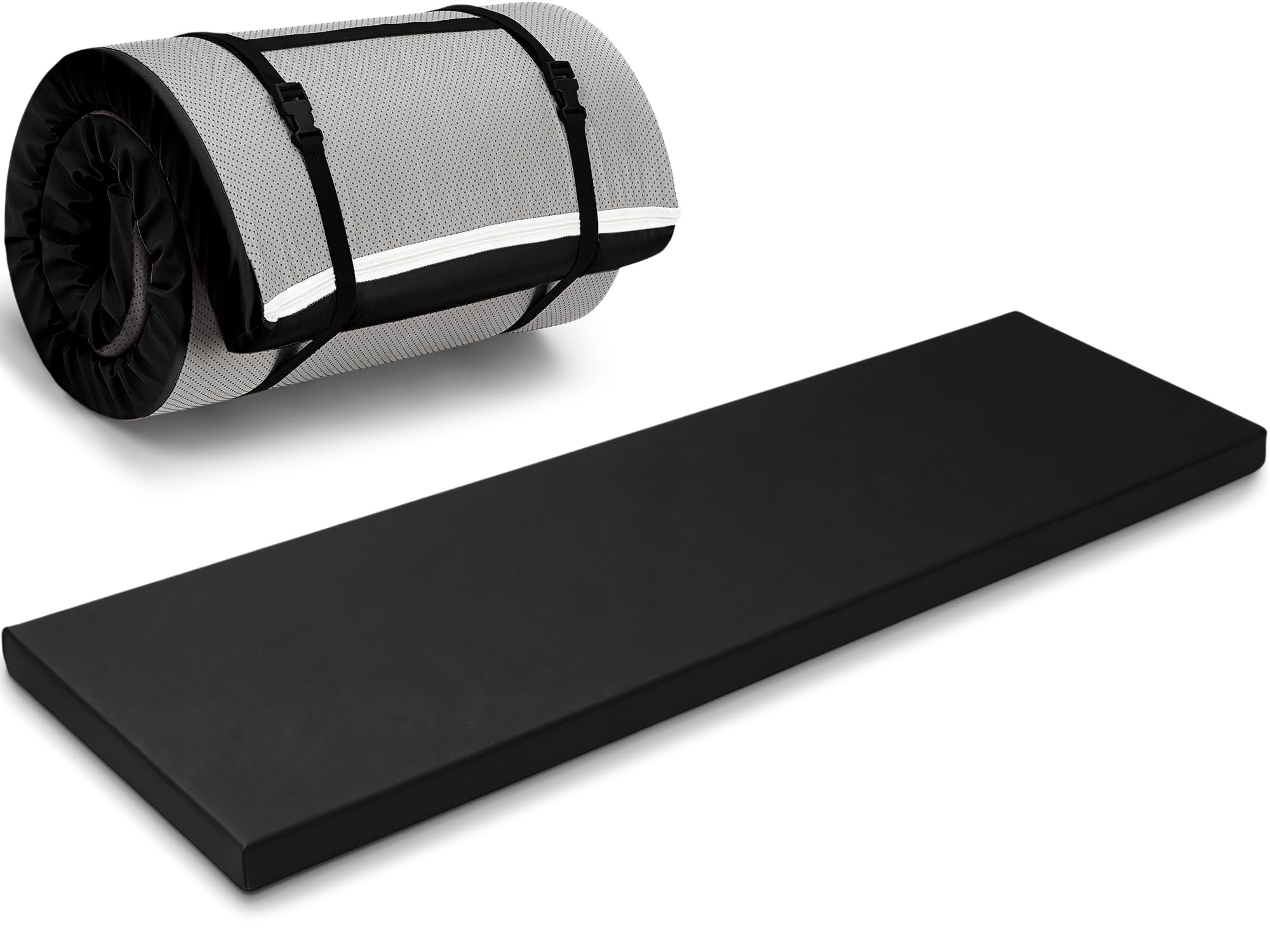 2 Inch Thick Foldable Yoga Mat Black 72"x24" For Pilates Stretching Gym Workouts