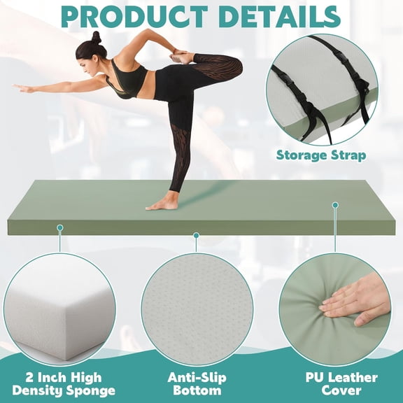 2 Inch Thick Yoga Mat, 72''x24'x2" Foldable Extra Thick Exercise Mat Gymnastics Mat with PU Leather, Padded Yoga Mat Fitness Mat for Yoga, Pilates, Stretching