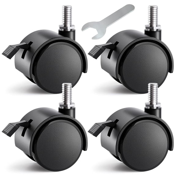 2 Inch Threaded Stem Furniture Casters, Metric M8 Nylon Plastic Swivel Locking Casters Set of 4, for Office Chairs, Shelves, Carts, Workbenches.