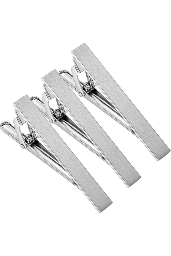 2 Inch Tie Bar Clips for Men Set of 3 Pcs Silver Necktie Accessories Perfect Wedding Business Gift