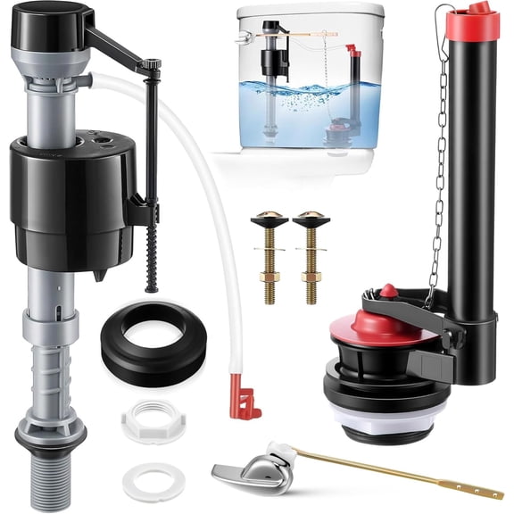 2 Inch Toilet Flusher Replacement Kit, Toilet Flusher Repair Kit Include Adjustable Fill Valve with Flapper, Metal Front Flush Handle, Gasket and Bolts, Anti-Siphon Repair Parts Tank(1 Set)