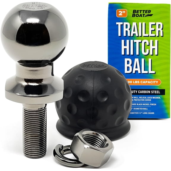 2 Inch Trailer Ball Hitch, 2000lbs Capacity, 3/4" Shank Diameter, 2" Long, Marine Grade Tow Ball for Boats and Towing