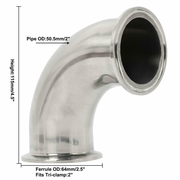 2 Inch Tri Clamp Stainless Steel Sanitary Elbow 90 Degree Pipe Connector