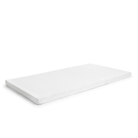 2-Inch Ventilated Memory Foam Crib and Toddler Bed Mattress Topper with Removable Waterproof 65-Percent Cotton Non-Slip Cover - 52" x 27" x 2" White