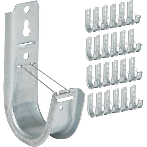 2-Inch Wall Mount J-Hook  25-Pack, Cable Support Hooks with Retainer Clips, Galvanized Steel with Zinc Finish  for Structured Cabling and Cable Management