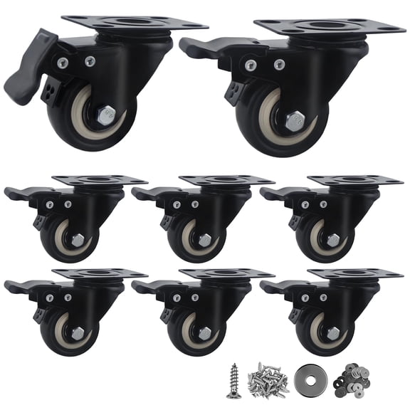 2 Inch Wheel Casters,Set of 4 Heavy Duty Casters,with Brake,No Noise Locking Polyurethane (PU) Wheels, for Furniture and Workbench Load 800lbs