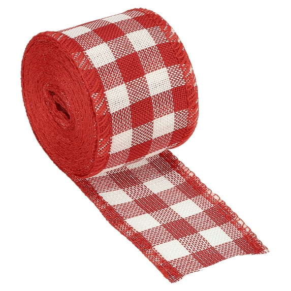 2 Inch Wide 6.56 Yards Polyester Gingham Ribbon Wired Edge Ribbon, 1 Pack for Decoration Red and White