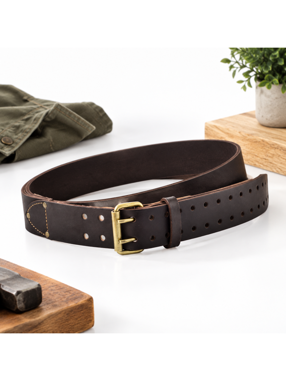 2 Inch Wide Extra Long Full-Grain Oiled Leather Work Belt, Dark Brown, Fits 46-60 Inch Waist