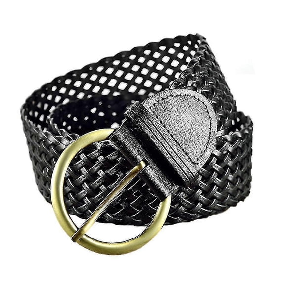 2 Inch Wide Leather Braided Belt For Women Hand Made Soft Woven Waistbands With Gold Round Pin Buckle
