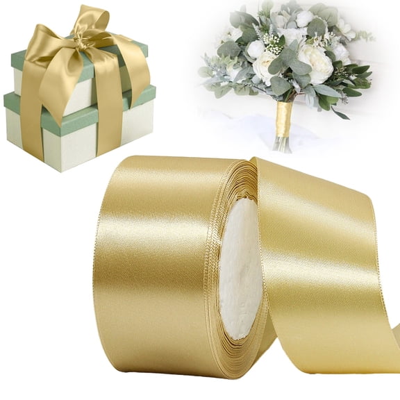 2 Inch Wide Satin Ribbon, 25 Yards Fabric Ribbon for Wedding, DIY Crafts & Flower Bouquets – Bow, Wreath, Christmas Decoration Gold