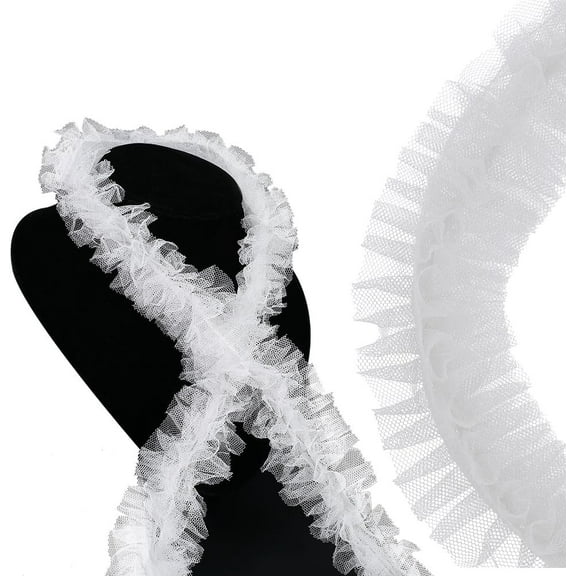 2 Inch Wide White Ruffle Pleated Lace Trim Muti Layer 3D Organza Ruffled Edge Mesh Ribbon Polyester Gathered Fabric Trimming Bulk