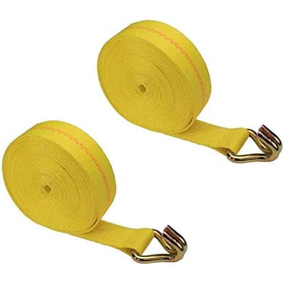 2 Inch Winch Strap with Double J Wire Hook, 30 Feet Long, Heavy Duty Trailer Winch Strap for Safe Securement, Yellow, 2 Pack$$Tools & Hardware Other
